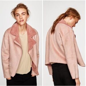 Zara size small Women's Blush Pink Faux Shearling Jacket